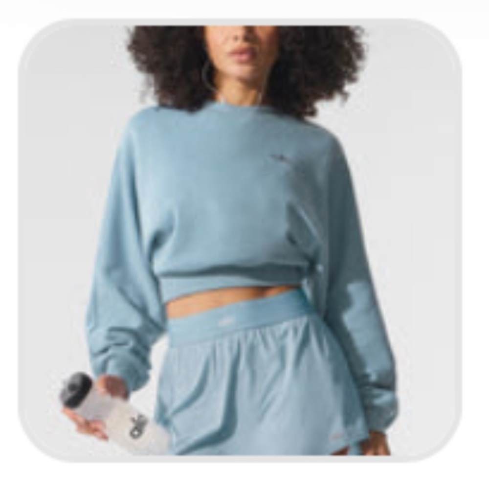 ALO Yoga Cropped Accolade Crewneck - Celestial Blue - small NWOT